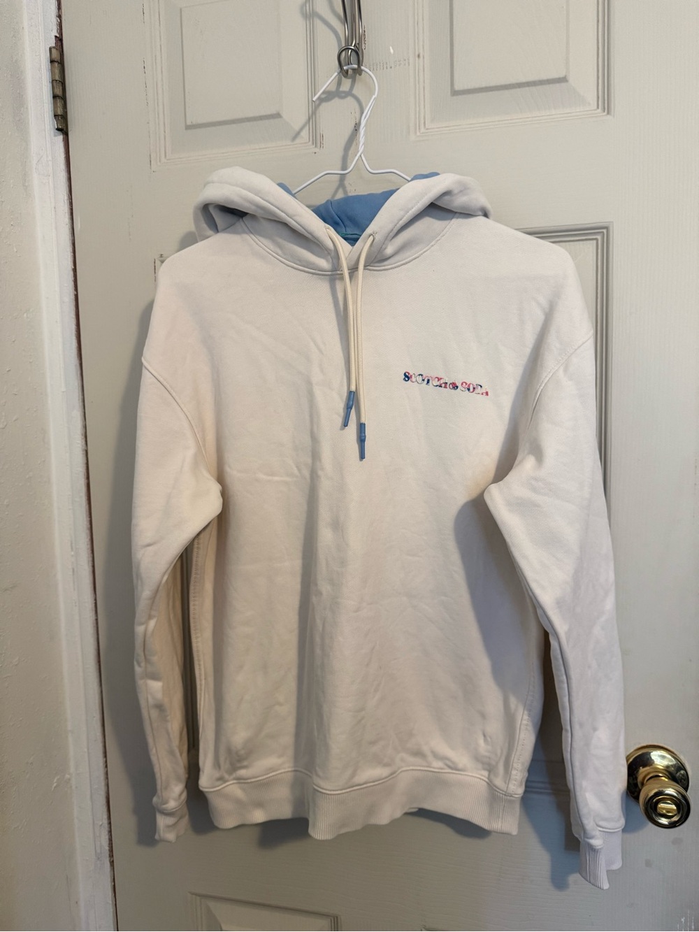 Scotch & Soda Cream Turtleneck Hoodie with Blue Lining